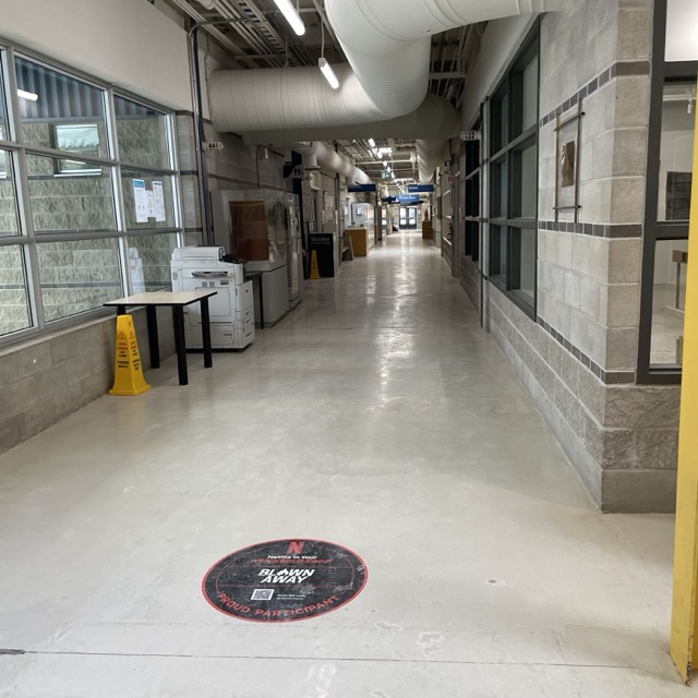 the sound outside the glass workroom in the AA wing on a quiet sunday. The quiet conversation and music was peaceful