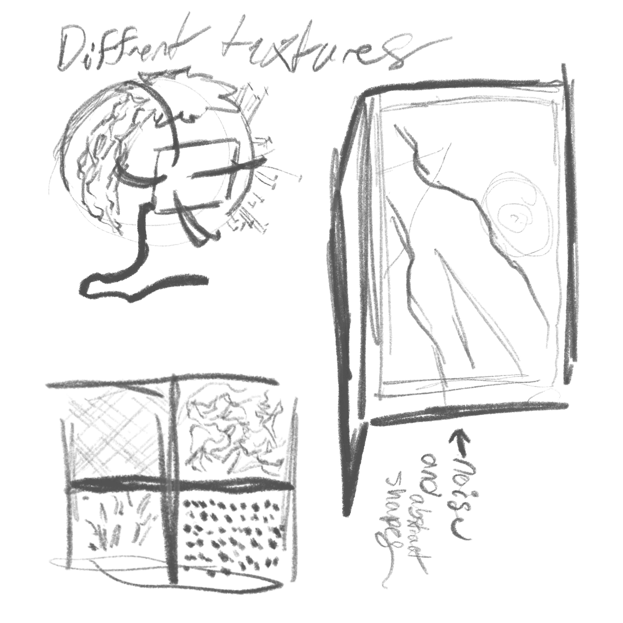 This sketched idea uses textures and encourages users to have a multi-sensory experience. The dispaly would use abstract shapes and sounds that 'feel' like the texture