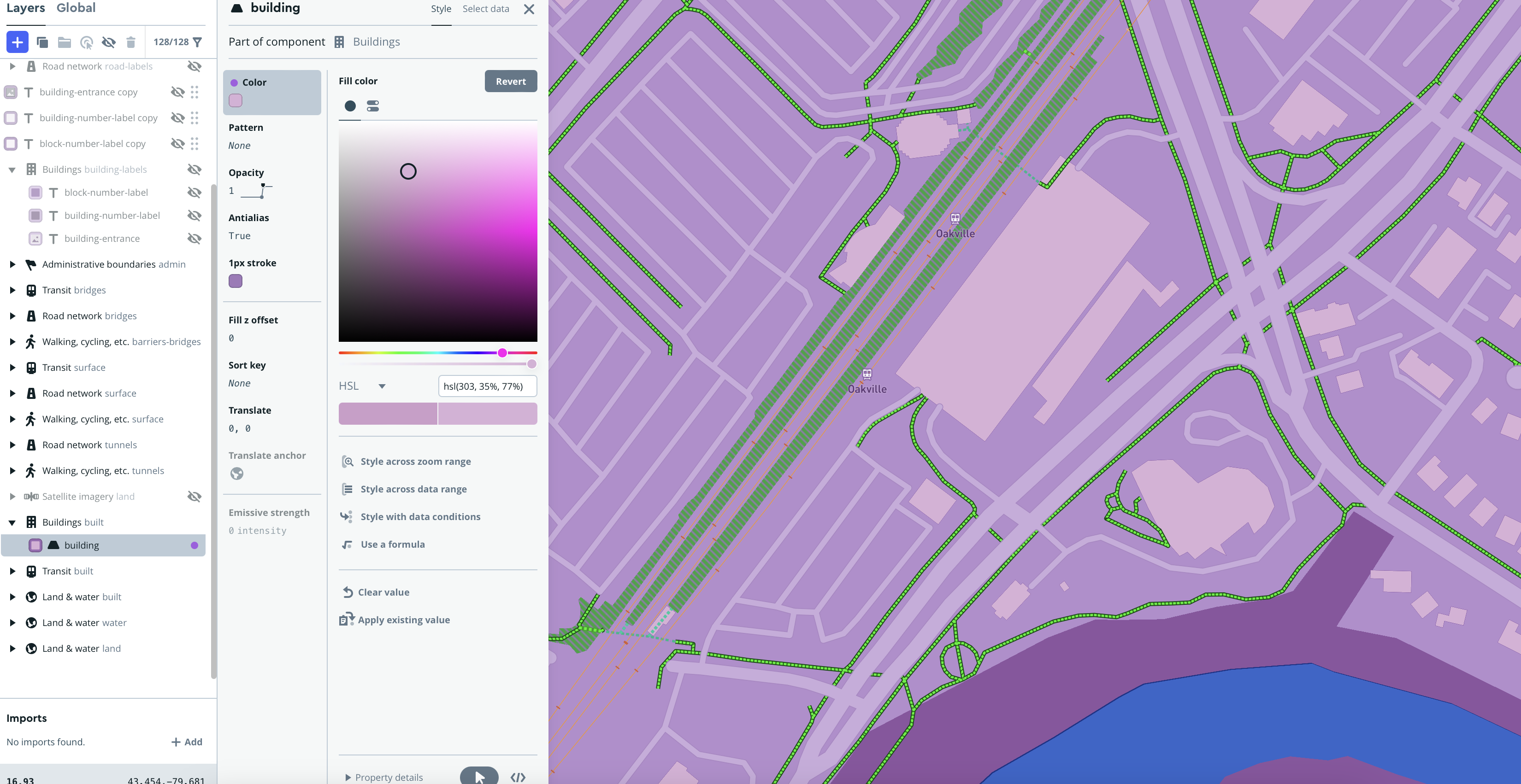 an attempt at highlighting pedestrian and transit routes