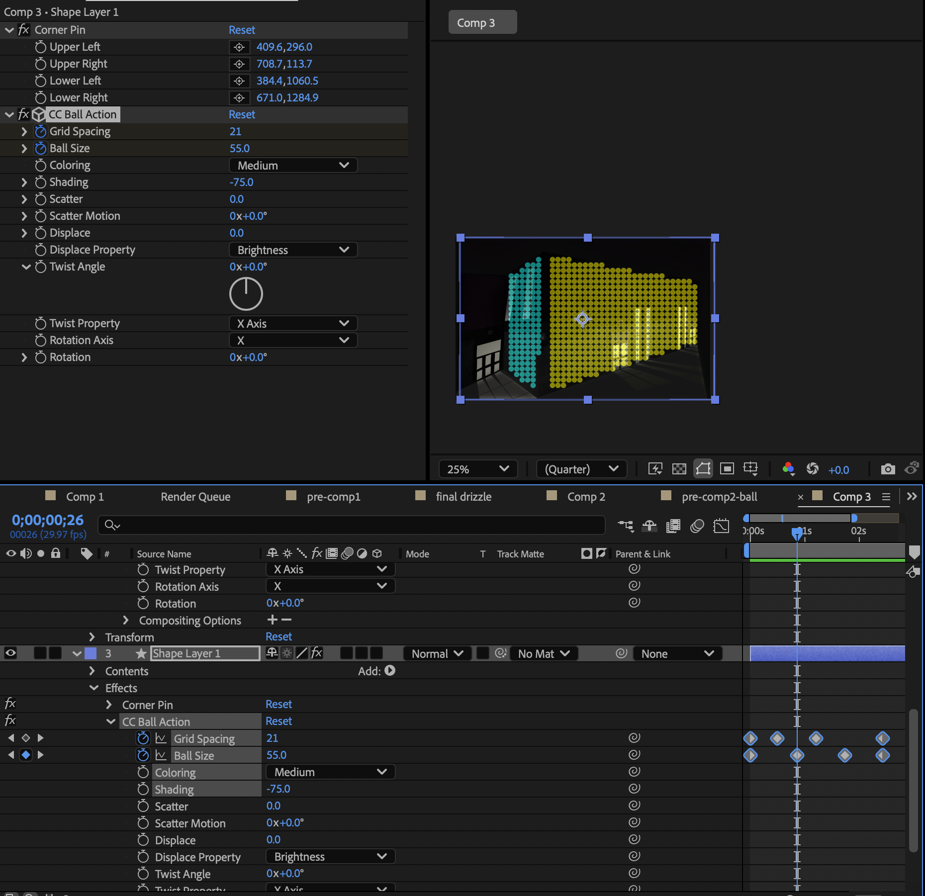 cc ball effect on both walls instread using ball size and ball radius. both walls are keyframed to move in tandem with eachother