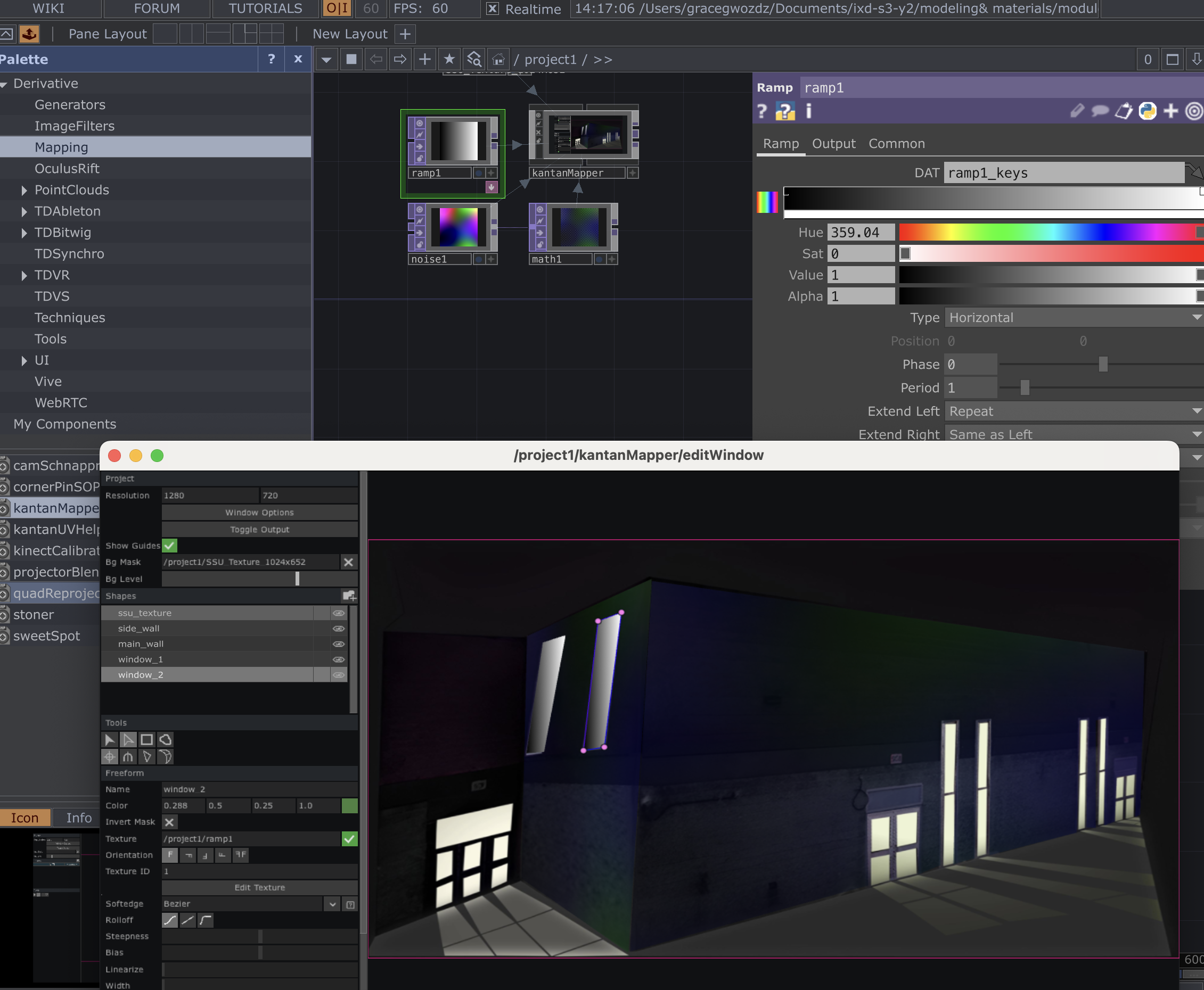 the effect of the noise multiplied on the wall. once I got the walls keyed in it was relatively smooth sailing, it was crazy how quick the nodes created somthing having never used nodes before.
