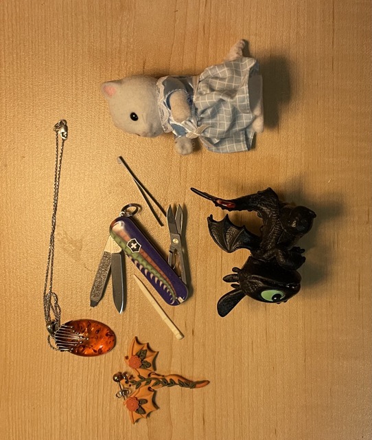 a group of the smaller objects I hope to try scanning, the plush dragon is around a foot long and didnt fit in the picture 
